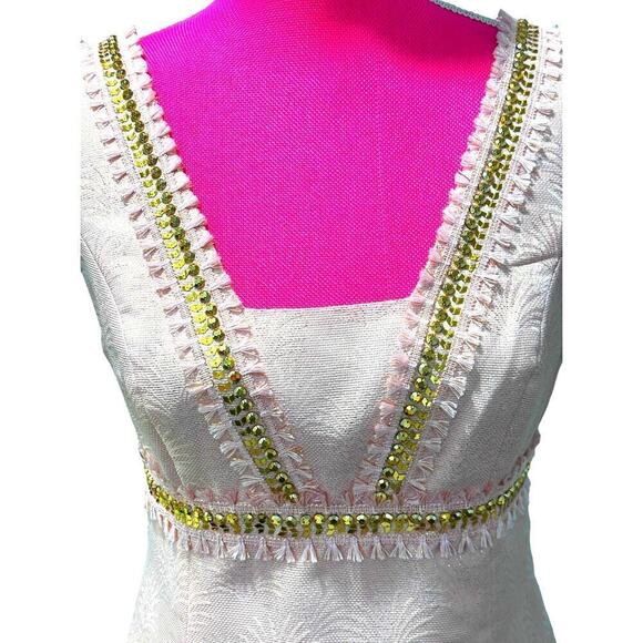 Lilly Pulitzer Karter Glisten Fan Jacquered Shift Dress in Paradise Tint Size 2 - Picture 5 of 9